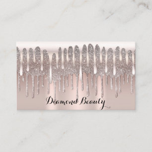 Carte De Visite Rose Gold Glitter Drip Beauty Rose en Diamant Rose