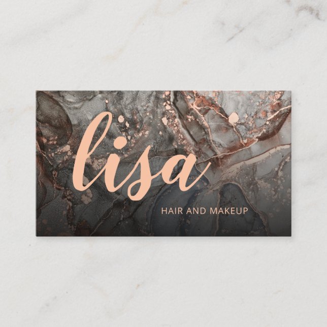 Carte de visite Rose Gold Gray Ink Marble Scan QR  (Devant)