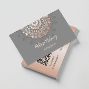 Carte De Visite Rose Gold Grey Floral Mandala Yoga Enseignant