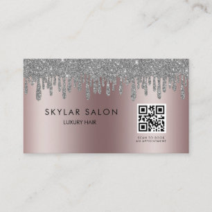 Carte De Visite Rose Gold Hair Salon Stylist QR code