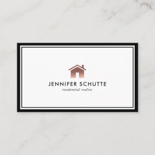 Carte De Visite Rose Gold Home Logo Realtor professionnel de luxe