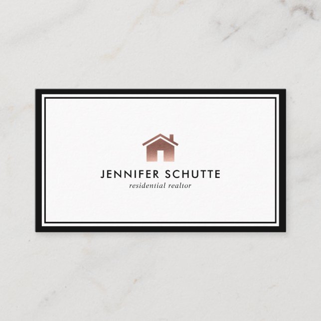 Carte De Visite Rose Gold Home Logo Realtor professionnel de luxe (Devant)