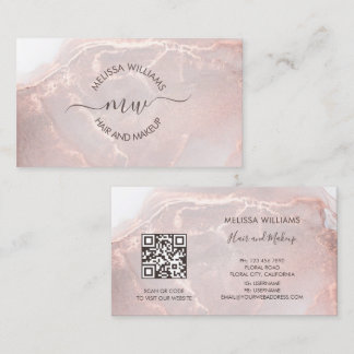 Carte De Visite Rose Gold  Ink Marble | QR Code