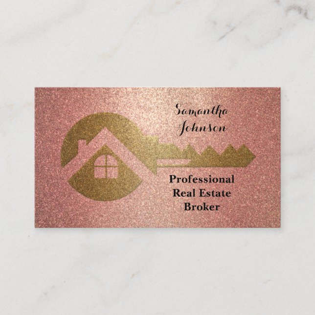 Carte de visite rose Gold Key Real Estate Broker (Devant)