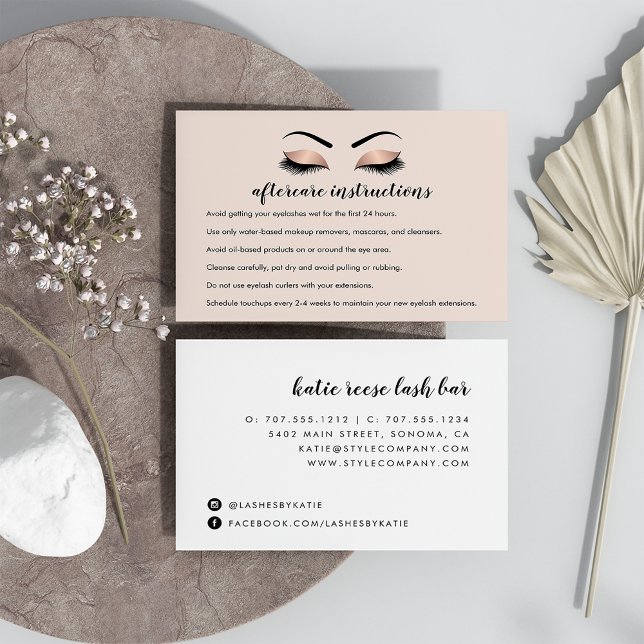 Carte De Visite Rose Gold Lash Extension Aftercare Instructions (Créateur téléchargé)