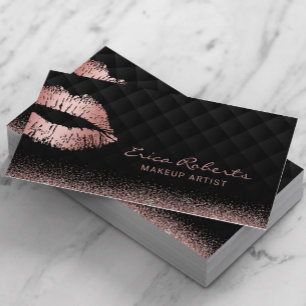Carte De Visite Rose Gold Lips Kiss Luxe Black Beauty Salon