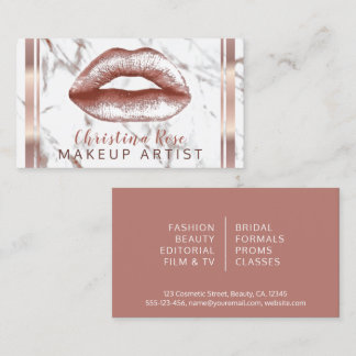 Carte De Visite Rose Gold Lips Marbre maquillage Artiste Cosmetolo