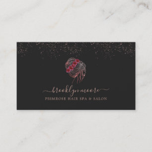 Carte De Visite Rose Gold Logo Floral Coiffeur   Élégant