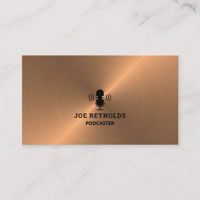 Carte De Visite Rose Gold Metal Effet, Podcaster, Podcast (Devant)