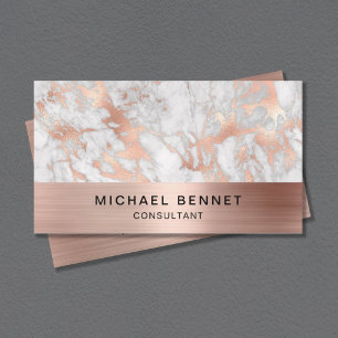Carte De Visite Rose Gold Metallic Grey Marbre blanc Consultant