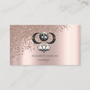 Carte De Visite Rose Gold Moderne Élégant Diamants Lotus Lune