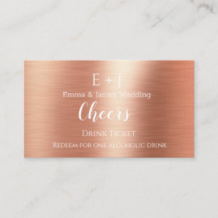Carte De Visite Rose Gold Monogramme Mariage Réception Boisson Bil