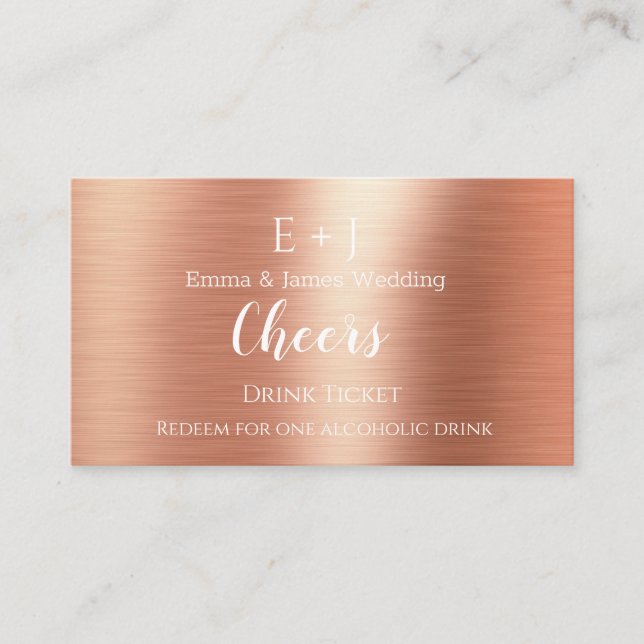 Carte De Visite Rose Gold Monogramme Mariage Réception Boisson Bil (Devant)