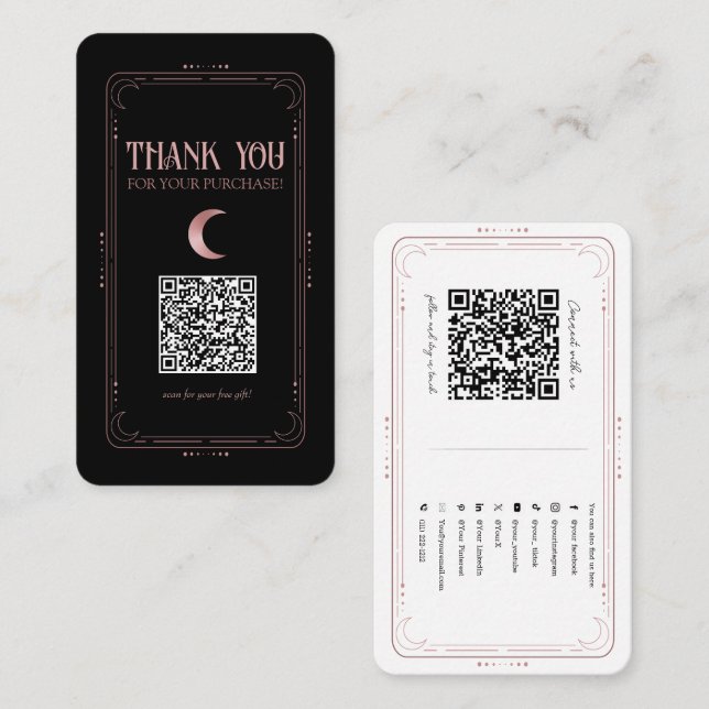 Carte De Visite Rose Gold Mystical Magie Occult Social Media QR (Devant / Derrière)