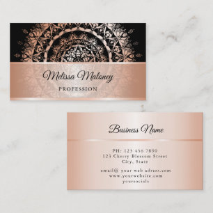 Carte De Visite Rose Gold Noir Floral Damassé Mandala