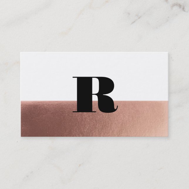 Carte De Visite Rose Gold Noir Monogramme Minimal (Devant)