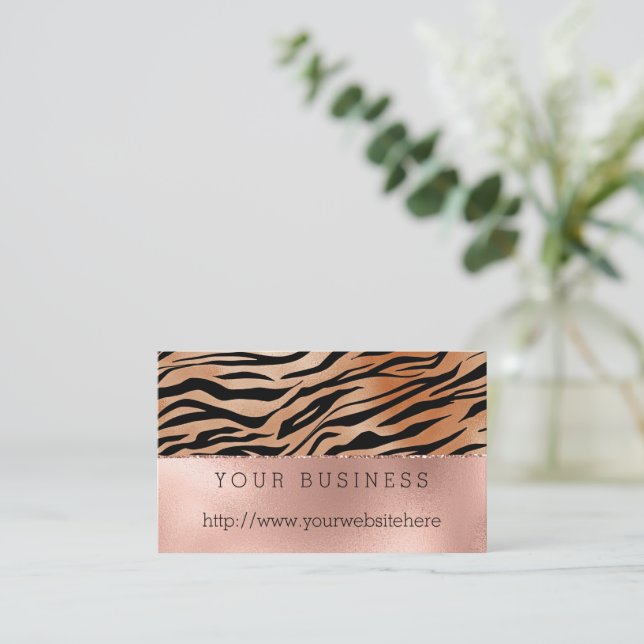 Carte De Visite Rose Gold Orange noir Tiger Impression (Debout devant)