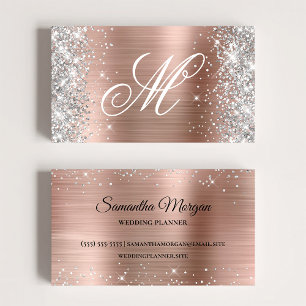 Carte De Visite Rose Gold Pailleté Argent Monogramme Fantaisie Dor
