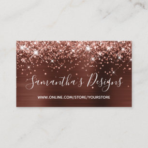 Carte De Visite Rose Gold Pailleté Brun Feuille En Ligne