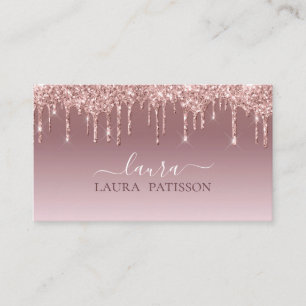 Carte De Visite Rose Gold pailleté écriture chic avec monogramme