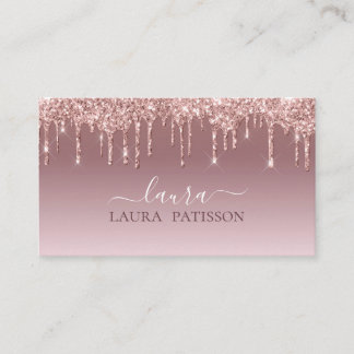 Carte De Visite Rose Gold pailleté écriture chic avec monogramme