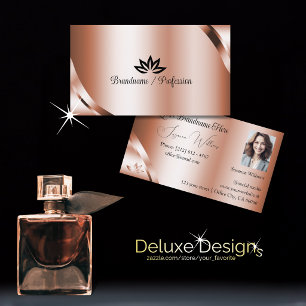 Carte De Visite Rose Gold Pailleté Glamour avec Pétales et Photo