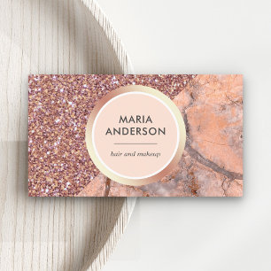 Carte De Visite Rose Gold Pailleté Marbre Rose Salon Maquilleuse