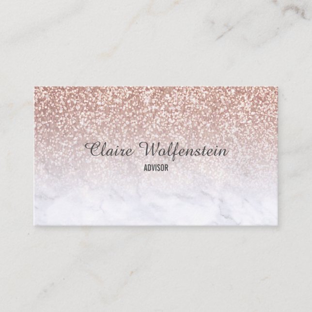 Carte De Visite Rose Gold Pailleté Marbre Script (Devant)