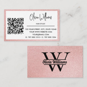 Carte De Visite Rose Gold Pailleté Monogramme Étincelle Moderne