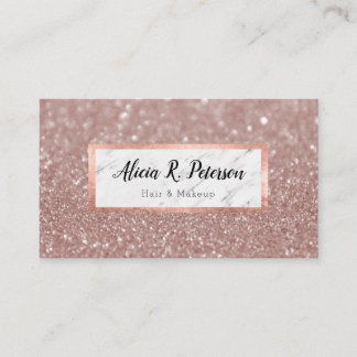 Carte De Visite Rose Gold Paillettes Marbre Maquilleuse Cheveux