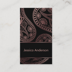 Carte De Visite Rose Gold Paisley Trio Patterns avec Noir Modifiab
