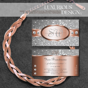 Carte De Visite Rose Gold Parties scintillant Argent Étoiles Diama