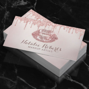 Carte De Visite Rose Gold Parties scintillant Drives Chic Lips maq