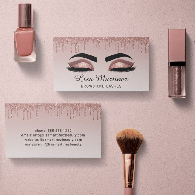 Carte De Visite Rose Gold Parties scintillant Lash Brow Beauté Car (Créateur téléchargé)