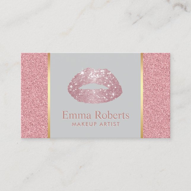 Carte De Visite Rose Gold Parties scintillant Lips Maquillage Arti (Devant)