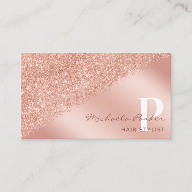 Carte De Visite Rose Gold Parties scintillant Monogramme Hair Styl (Devant)
