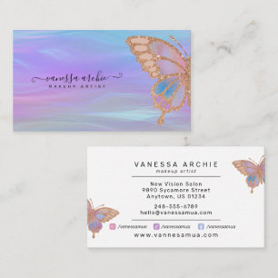 Carte De Visite Rose Gold Parties scintillant Rainbow Butterfly Ir