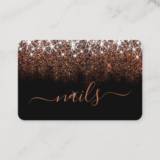 Carte De Visite Rose Gold Parties scintillant Spark Élégants ongle (Devant)