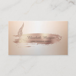 Carte De Visite Rose Gold Pinceau Trait Notaire Plume Dorée