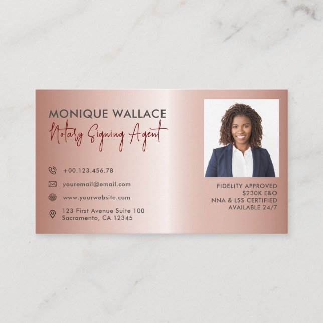 Carte De Visite Rose Gold Professional Photo Nota Service (Devant)