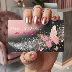 Carte De Visite Rose Gold Rose Élégant Paillettes Papillon Entrepr