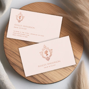 Carte De Visite Rose Gold Rose Élégante Dame dans le Blason Vintag