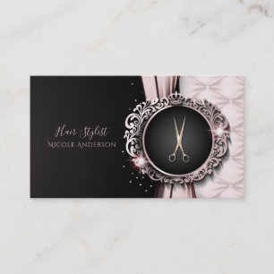 Carte De Visite Rose Gold Rose et Noir Luxe Coiffeur