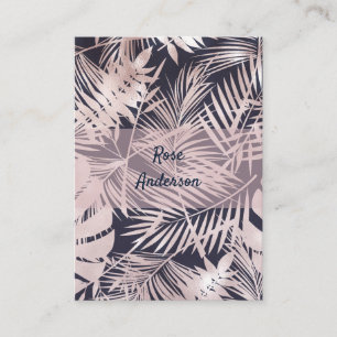 Carte De Visite Rose Gold Rose Foncé Feuilles de Palmier Tropical