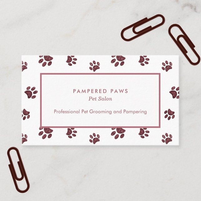 Carte De Visite Rose Gold Rose Parties scintillant Empreintes de p (Rose Gold Pink Glitter Paw Prints Pet Salon Business Card)