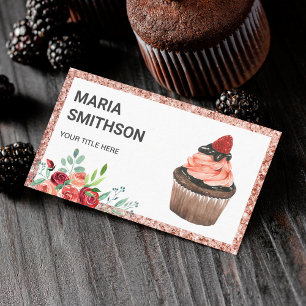 Carte De Visite Rose Gold Rouge Floral Fraise Cupcake Bakou