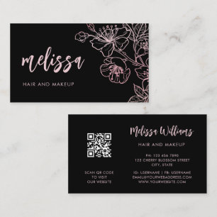 Carte De Visite Rose Gold Rouge Rose Noir Floral   Code QR Entrepr
