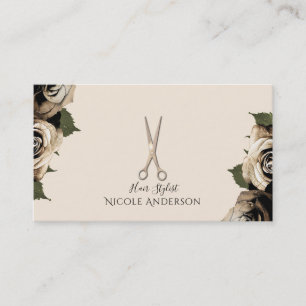 Carte De Visite Rose Gold Salon Hair Styliste Ciseaux Glam Roses