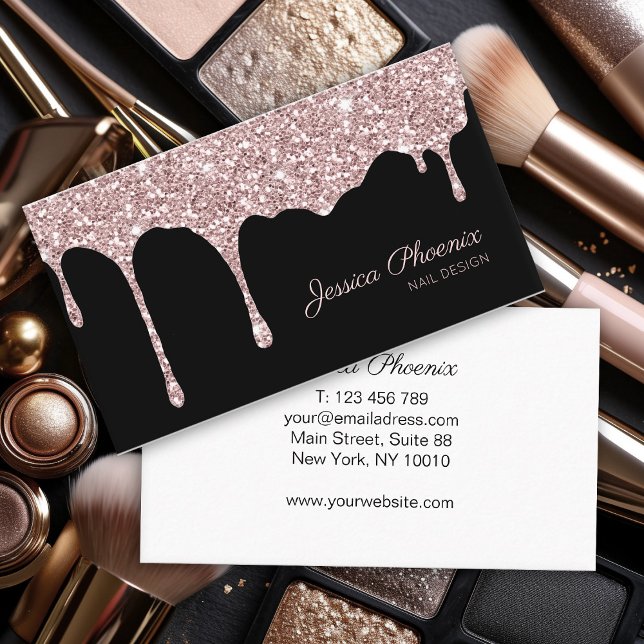 Carte De Visite Rose Gold Schwarz Glitter moderne (Créateur téléchargé)