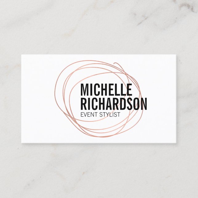 Carte De Visite Rose Gold Scribble avec Gras Texte Résumé Design (Devant)